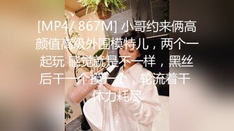 [MP4/ 867M] 小哥约来俩高颜值高级外围模特儿，两个一起玩 感觉就是不一样，黑丝后干一个摸一个，轮流着干 体力耗尽